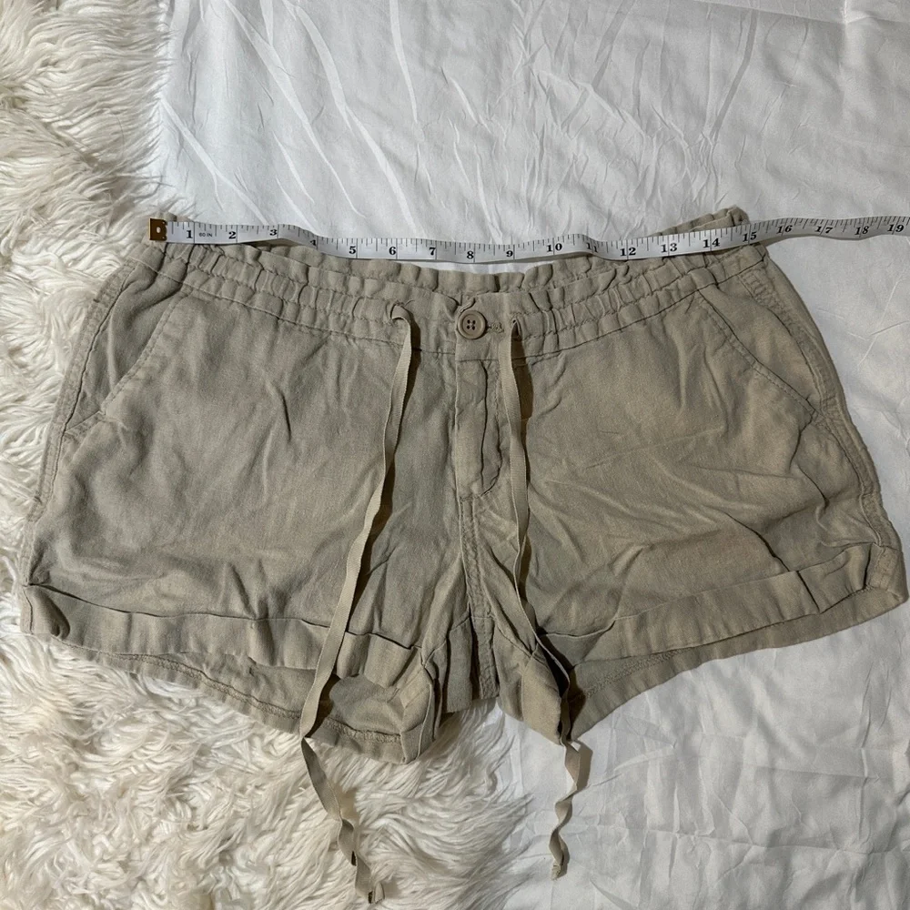 Old Navy | A Stones Throw Linen Paper Bag Shorts Tie Waist Cuffed Hem Beige